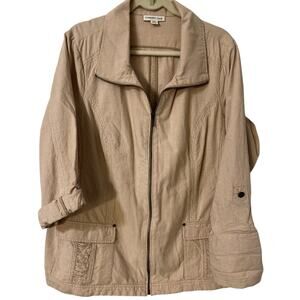 Coldwater Creek Jacket Size 8 Orange Peach Striped Lightweight Full Zip Utility